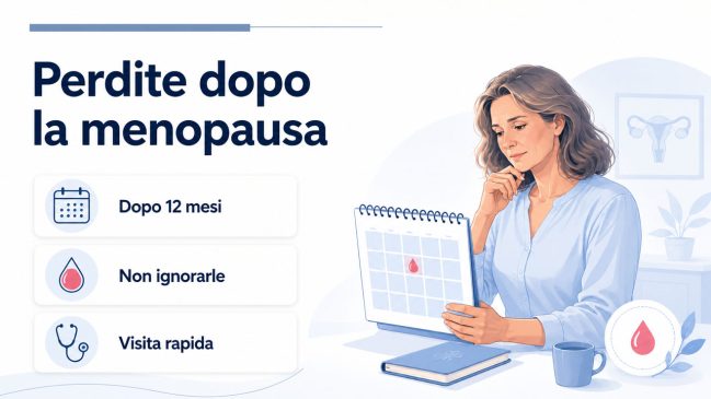 Infografica sulle perdite di sangue dopo dodici mesi senza ciclo e sulla necessità di una visita ginecologica