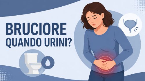 Donna con dolore al basso ventre e bruciore urinario, illustrazione su cistite, uretrite e candida